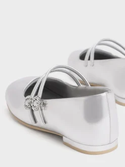 Girls' Gem-Embellished Metallic Mary Janes