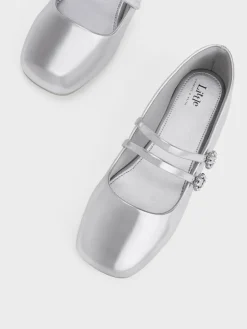 Girls' Gem-Embellished Metallic Mary Janes