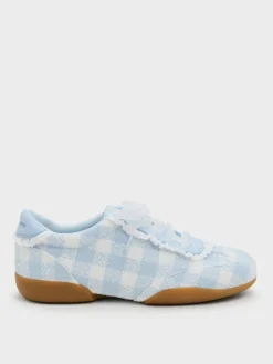 Girls' Gingham Lace-Trim Sneakers
