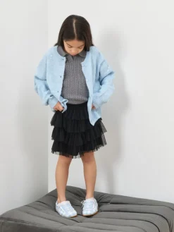 Girls' Gingham Lace-Trim Sneakers