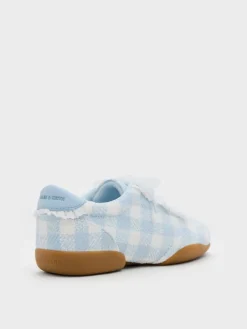 Girls' Gingham Lace-Trim Sneakers