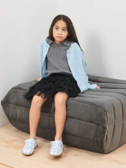 Girls' Gingham Lace-Trim Sneakers