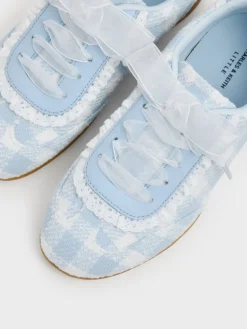Girls' Gingham Lace-Trim Sneakers