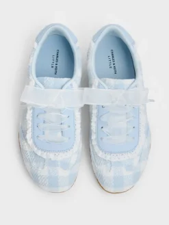 Girls' Gingham Lace-Trim Sneakers