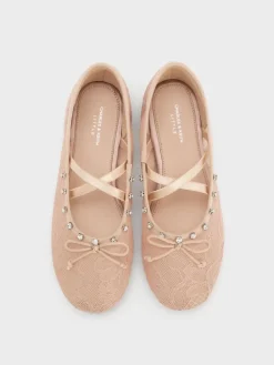 Girls' Lace Crystal Crossover Ballet Flats