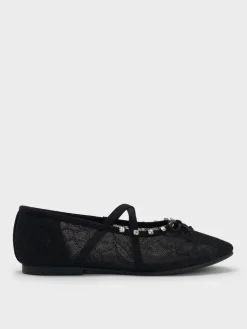 Girls' Lace Crystal Crossover Ballet Flats