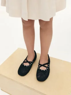 Girls' Lace Crystal Crossover Ballet Flats