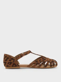 Girls' Leopard-Print Caged T-Bar Sandals