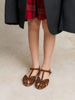 Girls' Leopard-Print Caged T-Bar Sandals