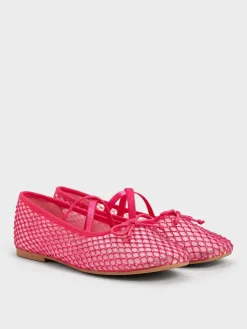 Girls' Mesh Crystal Crossover Ballet Flats