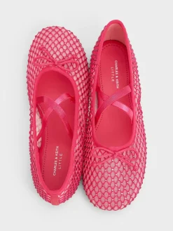 Girls' Mesh Crystal Crossover Ballet Flats