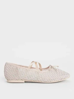 Girls' Mesh Crystal Crossover Ballet Flats