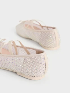 Girls' Mesh Crystal Crossover Ballet Flats