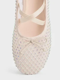 Girls' Mesh Crystal Crossover Ballet Flats
