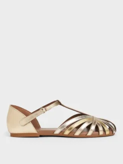 Girls' Metallic Caged T-Bar Sandals