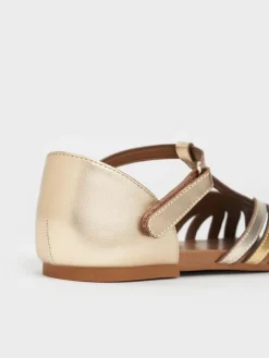 Girls' Metallic Caged T-Bar Sandals