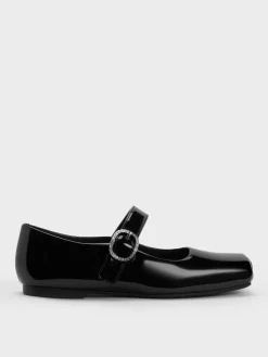 Girls' Patent Crystal-Buckle Mary Jane Flats