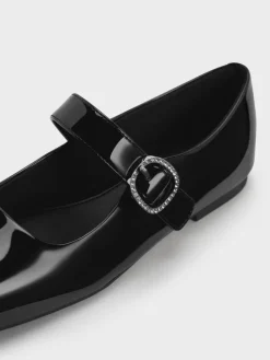 Girls' Patent Crystal-Buckle Mary Jane Flats