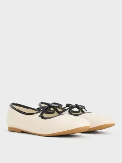 Girls' Patent Two-Tone Bow Ballet Flats