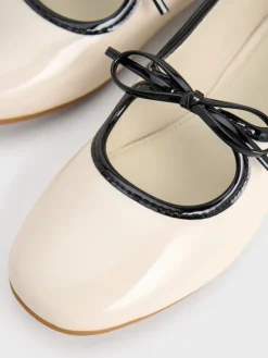 Girls' Patent Two-Tone Bow Ballet Flats