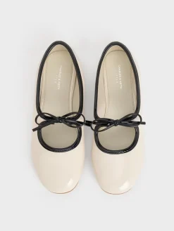 Girls' Patent Two-Tone Bow Ballet Flats