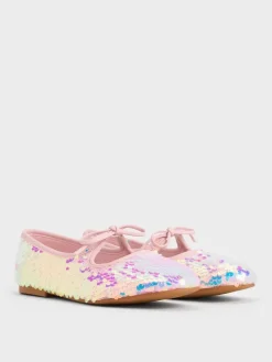 Girls' Sequin Two-Tone Bow Ballet Flats