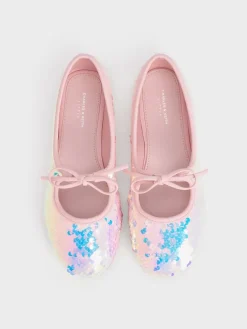 Girls' Sequin Two-Tone Bow Ballet Flats