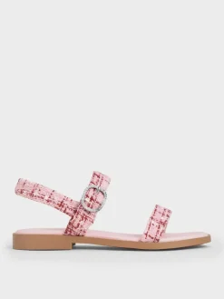 Girls' Tweed Crystal Slingback Sandals