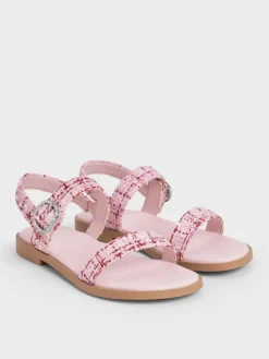 Girls' Tweed Crystal Slingback Sandals
