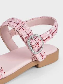 Girls' Tweed Crystal Slingback Sandals