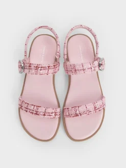 Girls' Tweed Crystal Slingback Sandals