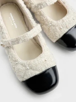 Girls' Tweed Pearl Mary Jane Flats