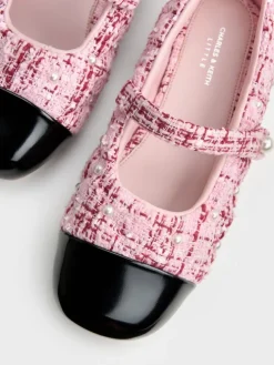 Girls' Tweed Pearl Mary Jane Flats