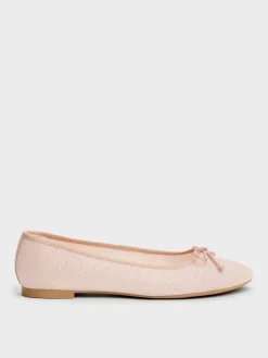 Glittered Mesh Bow Ballet Flats