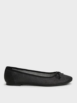 Glittered Mesh Bow Ballet Flats