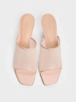 Glittered Mesh Heeled Mules