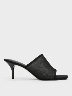 Glittered Mesh Heeled Mules