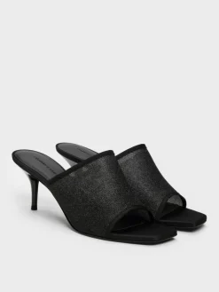 Glittered Mesh Heeled Mules