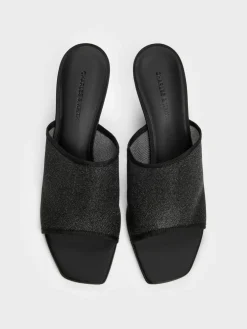 Glittered Mesh Heeled Mules