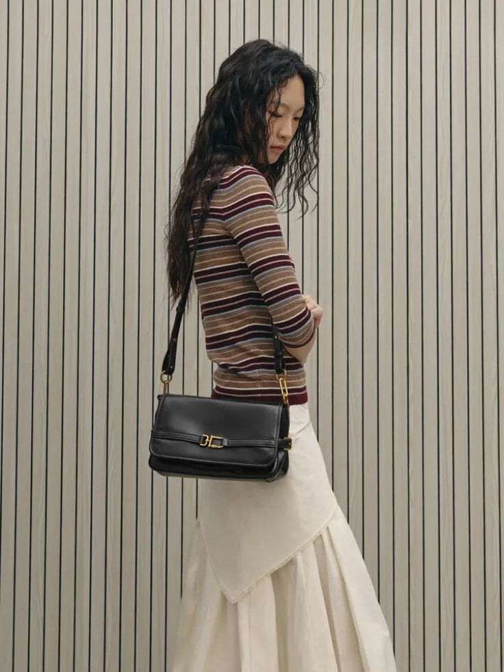 Gwynne Metallic-Buckle Belted Shoulder Bag