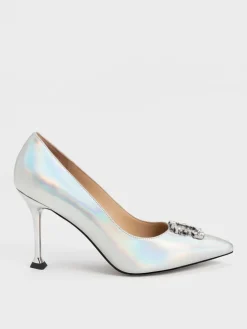 Holographic Leather Gem Pumps