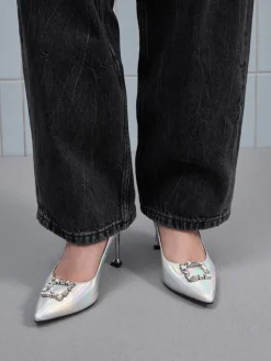 Holographic Leather Gem Pumps