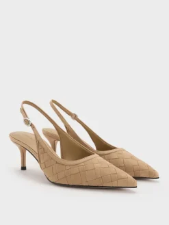 Ivette Faux Suede Woven Pointed Slingback Pumps