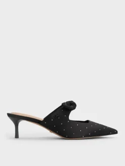 Jayce Dotted Knot-Bow Kitten-Heel Mules