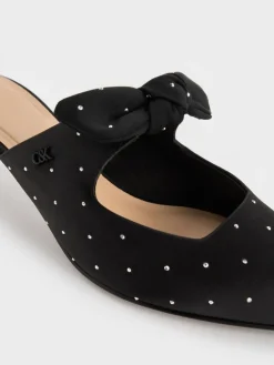 Jayce Dotted Knot-Bow Kitten-Heel Mules