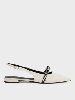 Kaleen Linen Woven-Bow Slingback Flats
