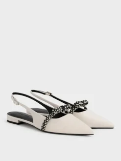 Kaleen Linen Woven-Bow Slingback Flats