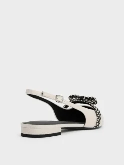 Kaleen Linen Woven-Bow Slingback Flats