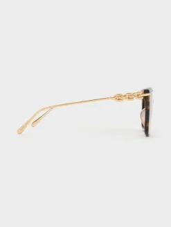 Kris Tortoiseshell Chain-Detail Sunglasses