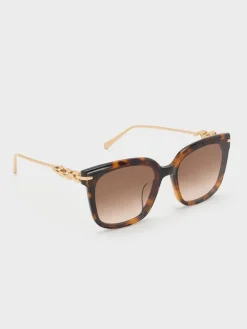 Kris Tortoiseshell Chain-Detail Sunglasses